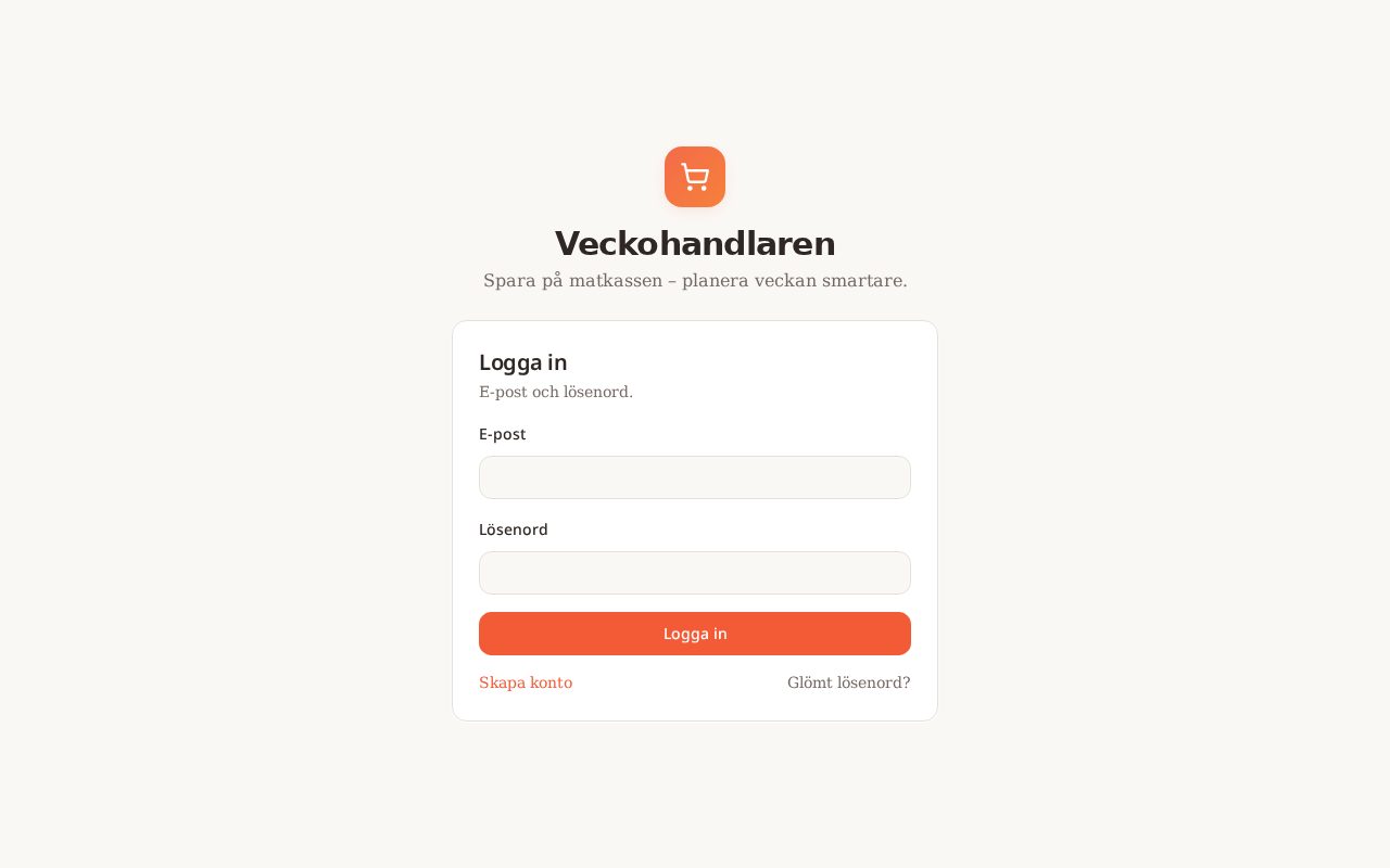 Skärmbild av Veckohandlaren