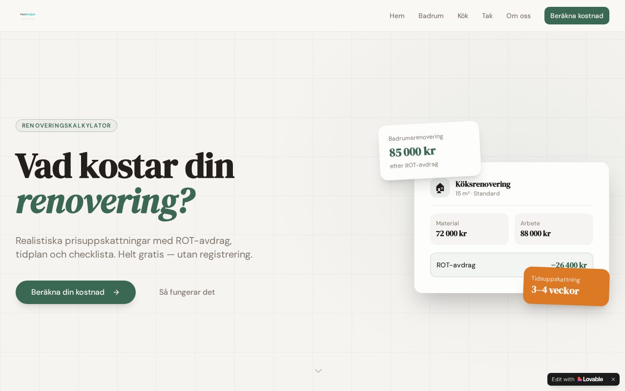 Skärmbild av Husbudget.com