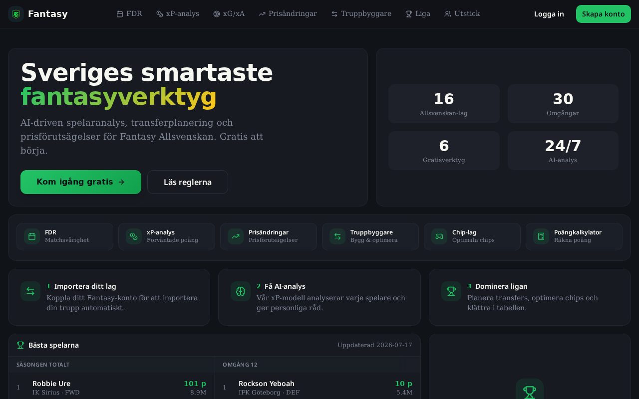 Skärmbild av AS Fantasy.se