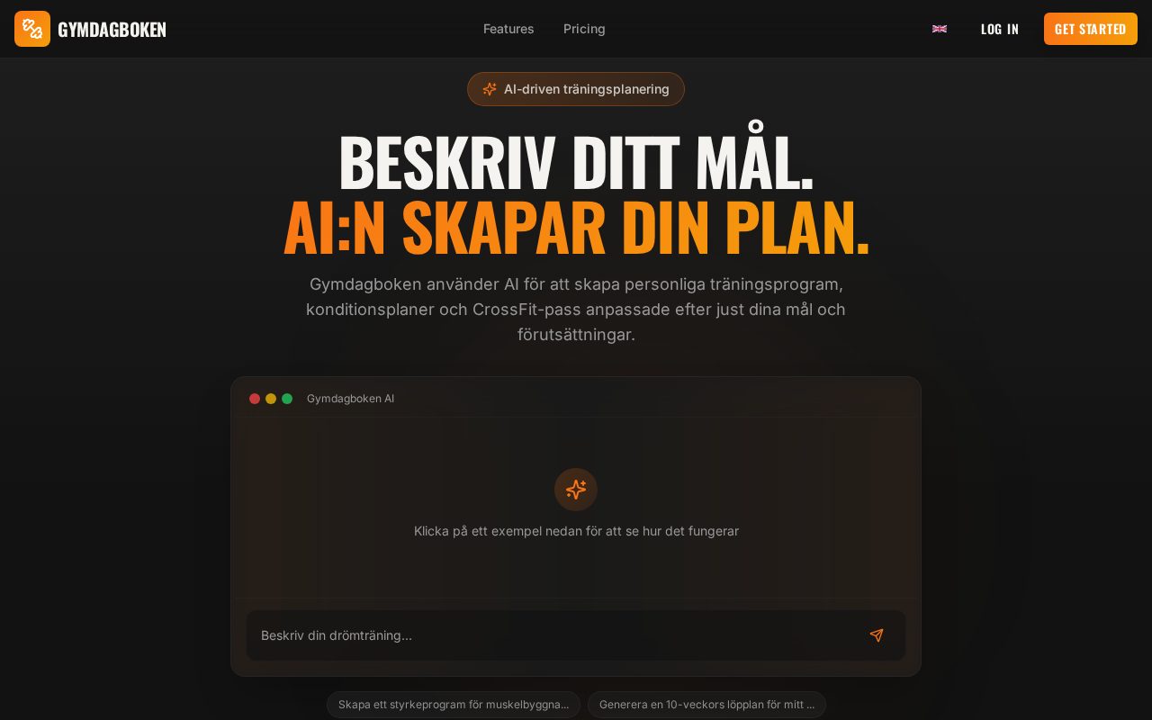 Skärmbild av Gymdagboken